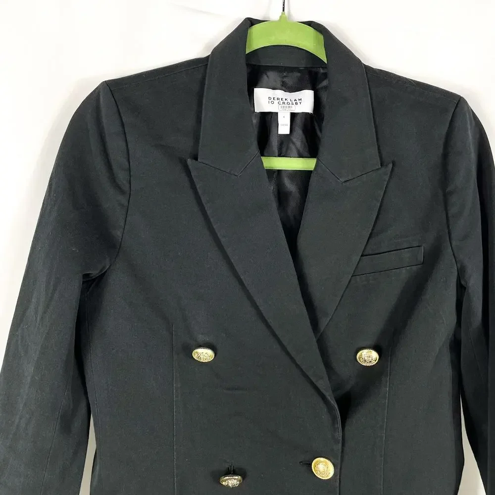 Derek Lam 10 Crosby Walter Blazer Black Gold‎ Buttons Double Breasted Sz 4